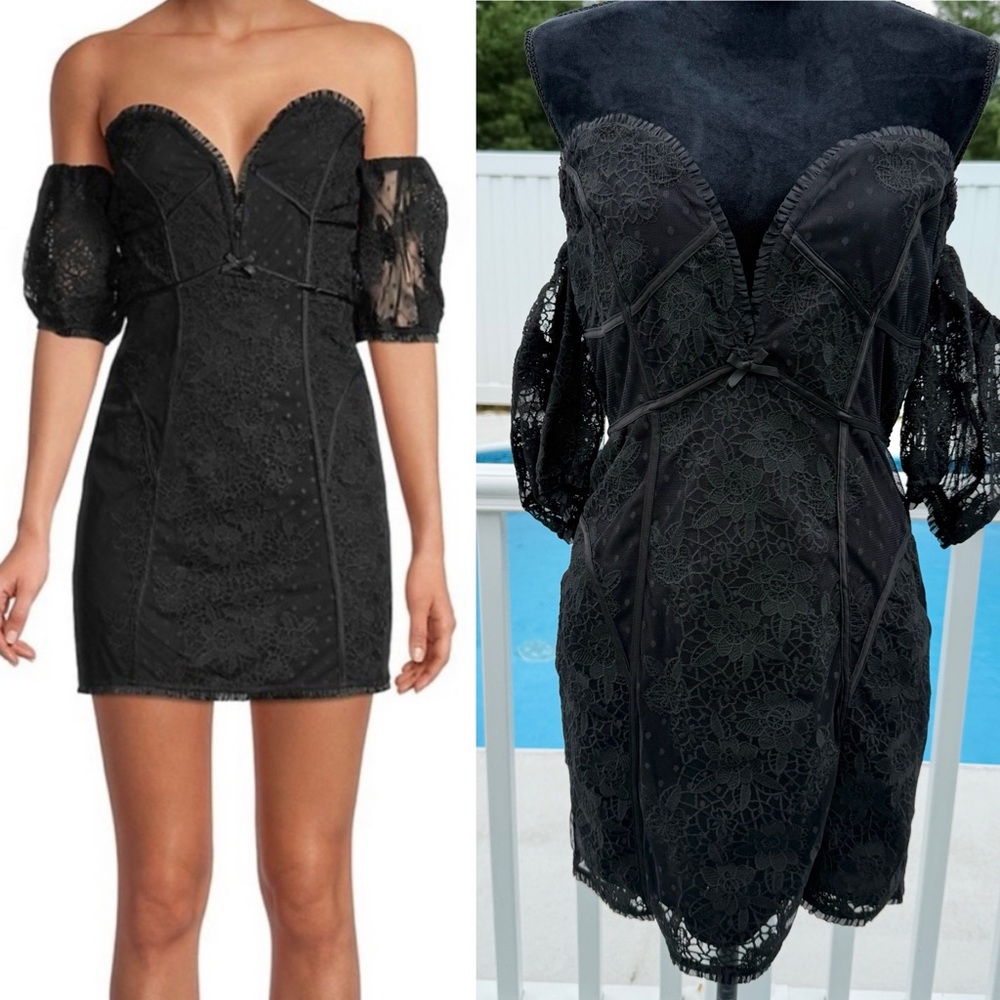 FOR LOVE AND LEMONS Azalea Lace Strapless Mini Dress In Black NWT Size Large